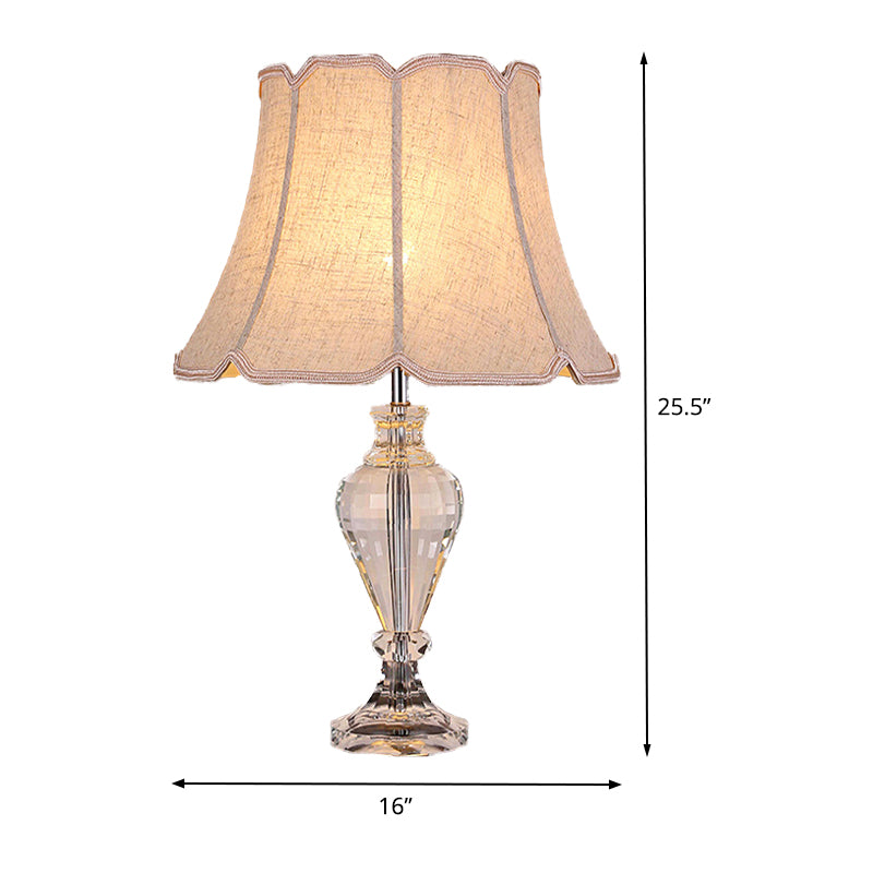 Flare Study Lamp Modern Fabric 1 Head Beige Reading Light with Clear Crystal Base