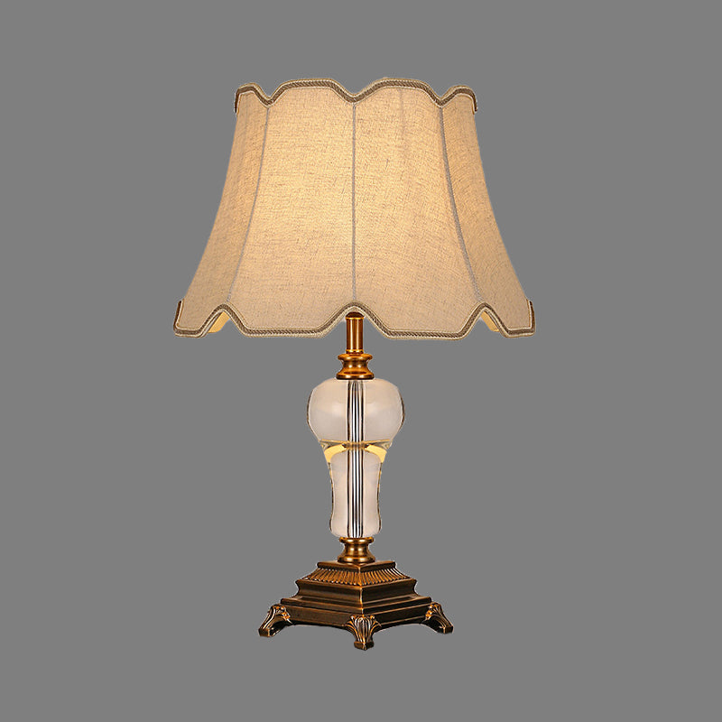 Fabric Paneled Bell Task Light Modernist 1 Head Nightstand Lamp in Beige for Bedroom