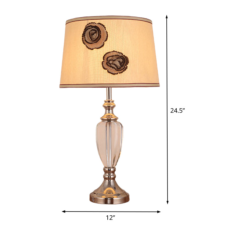 1 Head Bedroom Desk Light Modern Beige Night Table Lamp with Barrel Fabric Shade