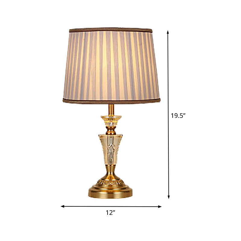 Contemporary 1 Bulb Nightstand Lamp Gold Cone Reading Book Light with Fabric Shade