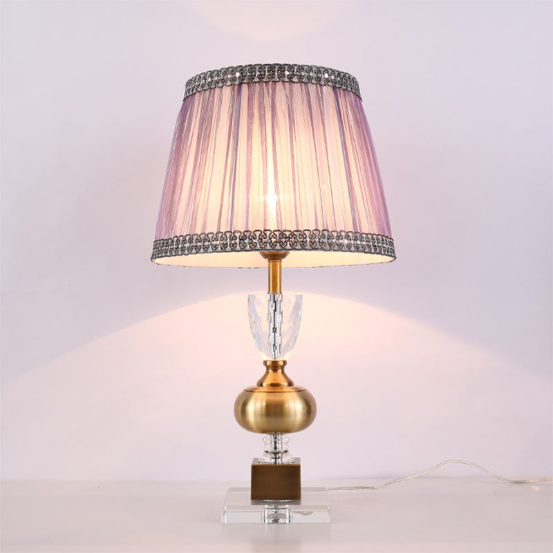 Tapered Study Lamp Modern Fabric 1 Bulb Task Lighting in Light Purple for Bedroom