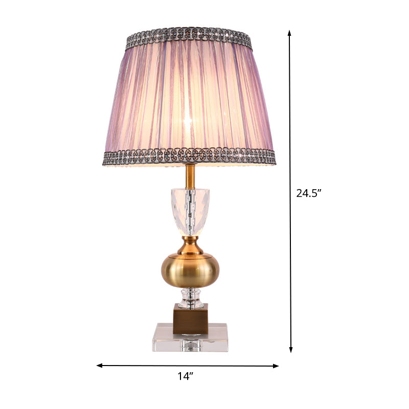 Tapered Study Lamp Modern Fabric 1 Bulb Task Lighting in Light Purple for Bedroom