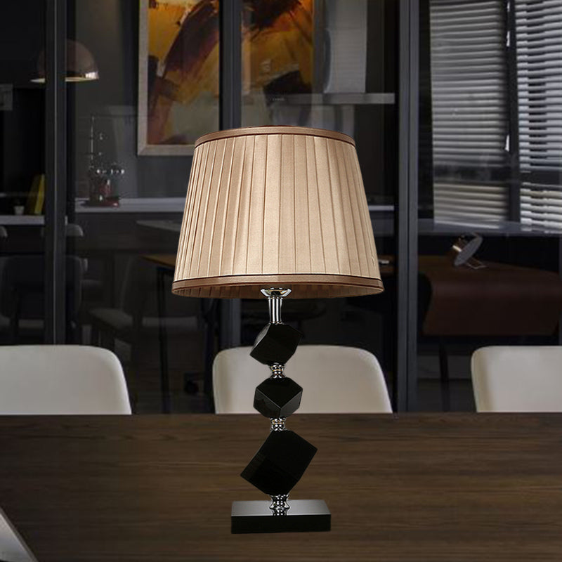 Contemporary Pleated Lampshade Table Lighting Black Faceted Crystal 1 Head Living Room Night Lamp in Light Brown