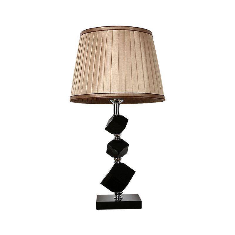 Contemporary Pleated Lampshade Table Lighting Black Faceted Crystal 1 Head Living Room Night Lamp in Light Brown