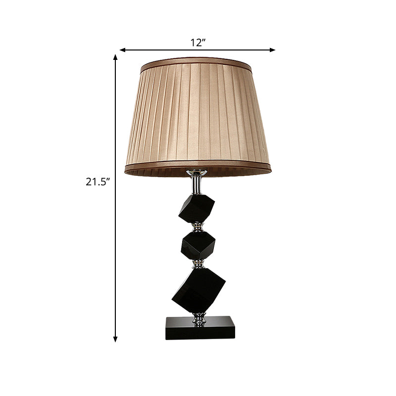 Contemporary Pleated Lampshade Table Lighting Black Faceted Crystal 1 Head Living Room Night Lamp in Light Brown