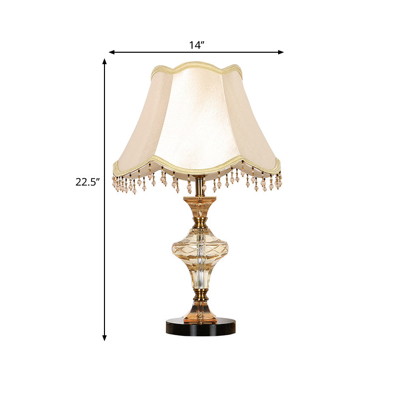 Beige Paneled Bell Nightstand Lamp Modern 1 Light Faceted Crystal Night Lighting with Vase-Shaped Base