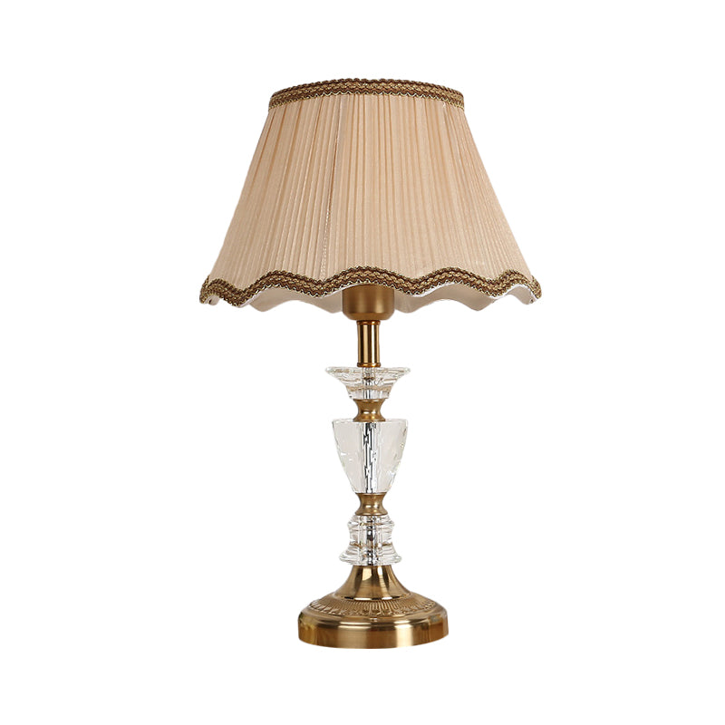 Gold Scalloped Night Table Lamp Modern 1-Bulb Beveled Crystal Prism Nightstand Lighting