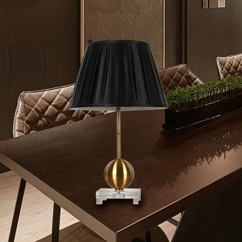 Gathered Empire Shade Table Light Modern Clear Crystal 1 Head Gold Nightstand Lamp with Square Pedestal