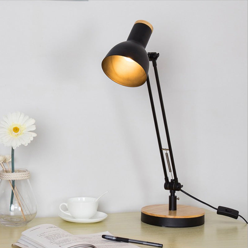 Domed Metal Desk Light Modernist 1 Bulb Black/White Night Table Lamp with Rotating Node