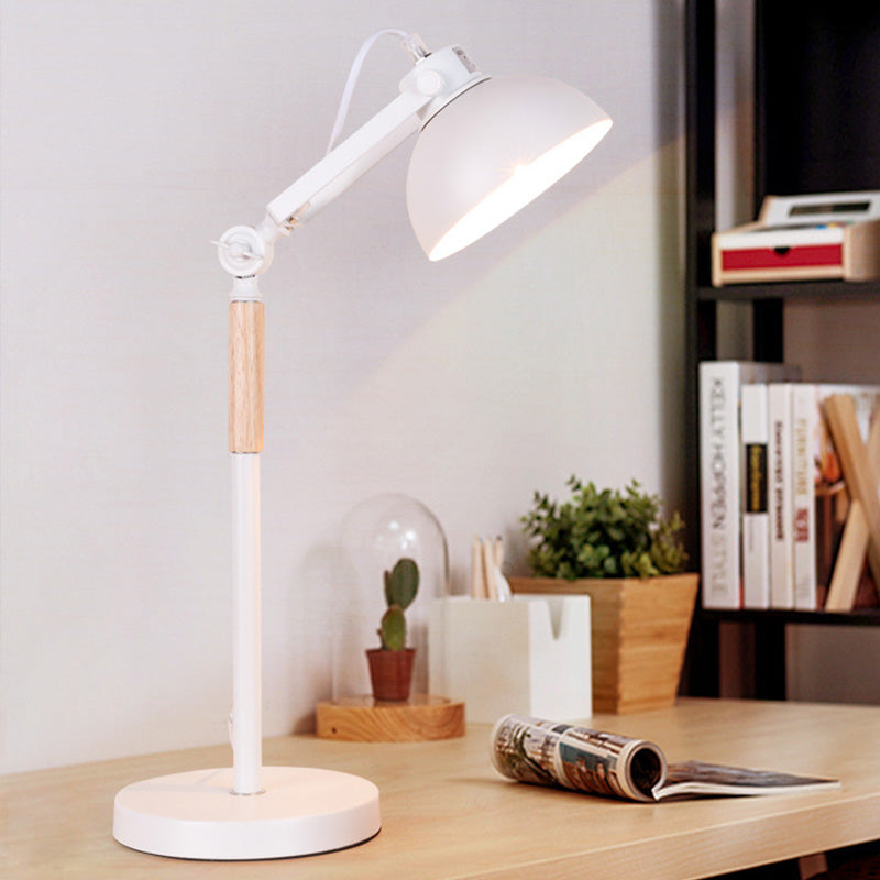 1 Head Bowl Desk Light Modernism Metal Night Table Lamp in White/Black with Rotating Node