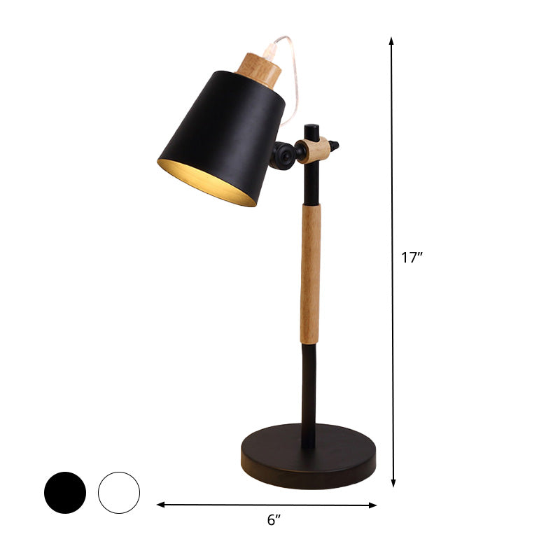 1 Head Study Task Lighting Modernist White/Black Small Desk Lamp with Conical Metal Shade