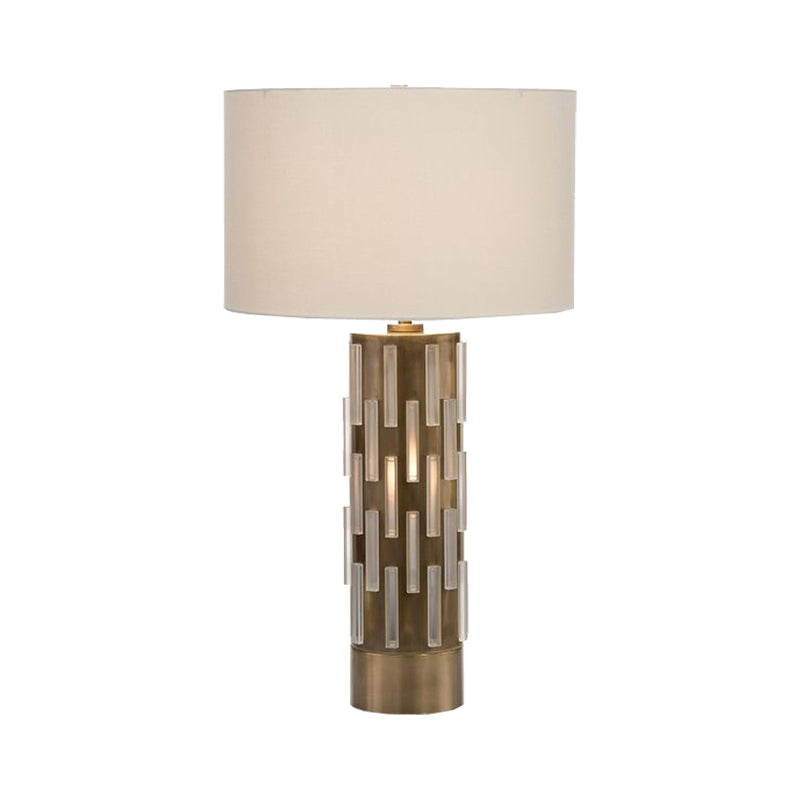 1-Bulb Living Room Night Light Modernist White Metal Table Lamp with Drum Fabric Shade