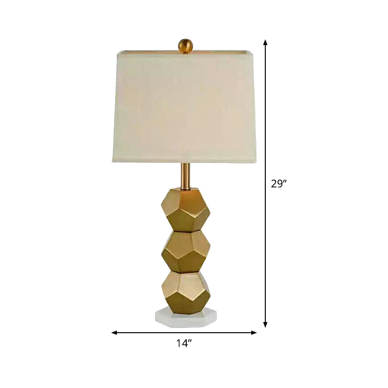 Gold Trapezoid Night Table Lighting Post-Modern 1-Head Fabric Nightstand Lamp for Bedroom