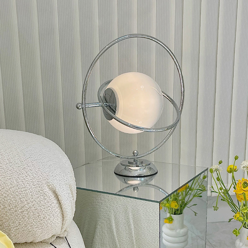 Modern Style Spherical Shape Table Lamp Glass 1-Light Table Light in Silver