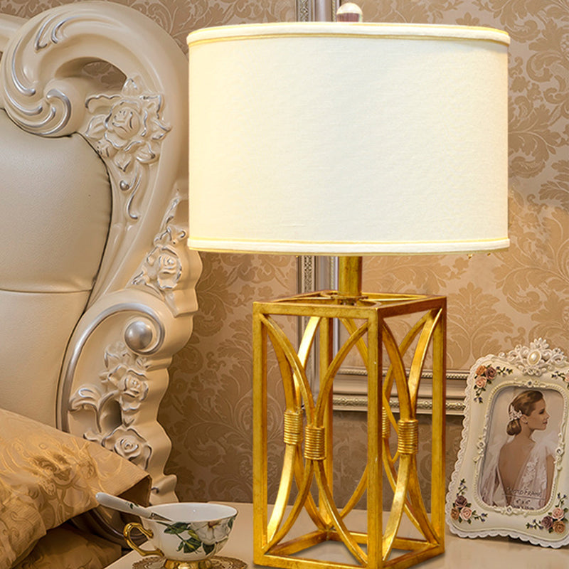 Cylinder Fabric Nightstand Lighting Modern Metal 1 Light Gold Night Light for Living Room