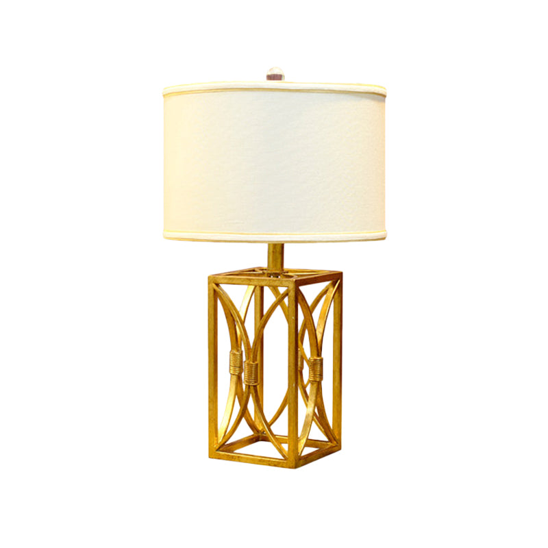 Cylinder Fabric Nightstand Lighting Modern Metal 1 Light Gold Night Light for Living Room