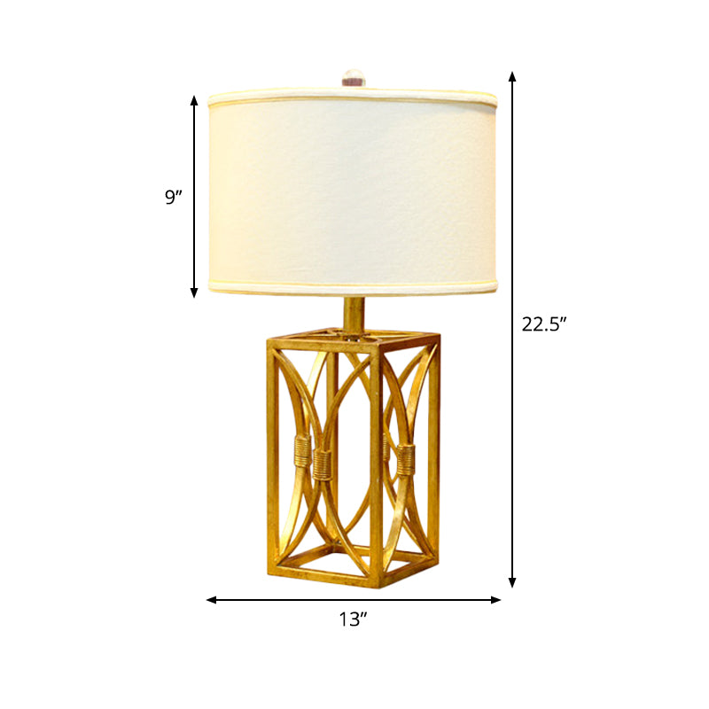 Cylinder Fabric Nightstand Lighting Modern Metal 1 Light Gold Night Light for Living Room