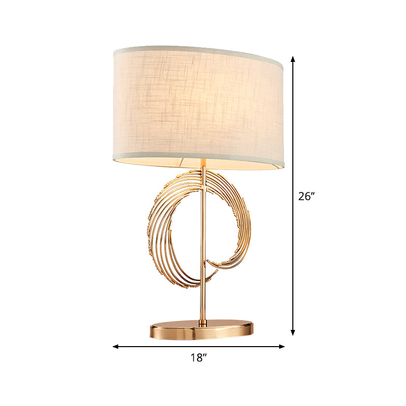 Gold Drum Night Table Lamp Contemporary 1-Head Fabric Nightstand Light for Bedroom