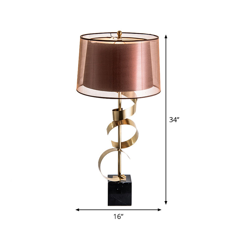 Stone Conical Night Table Lamp Modern 1 Bulb Brown Fabric Nightstand Light for Living Room