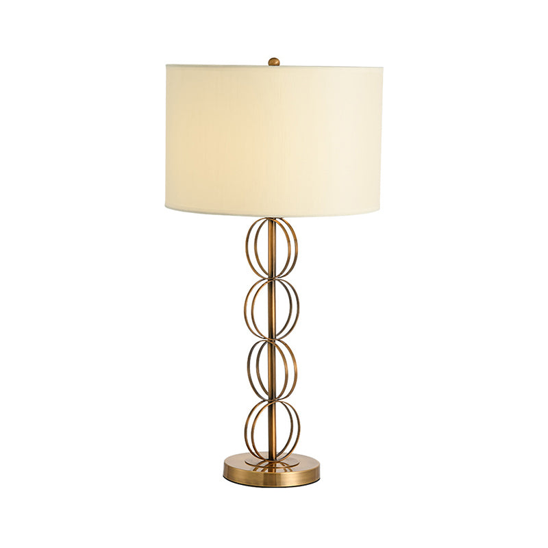 Fabric Cylindrical Night Light Contemporary 1-Light White Metal Table Lighting for Living Room