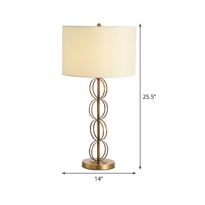 Fabric Cylindrical Night Light Contemporary 1-Light White Metal Table Lighting for Living Room