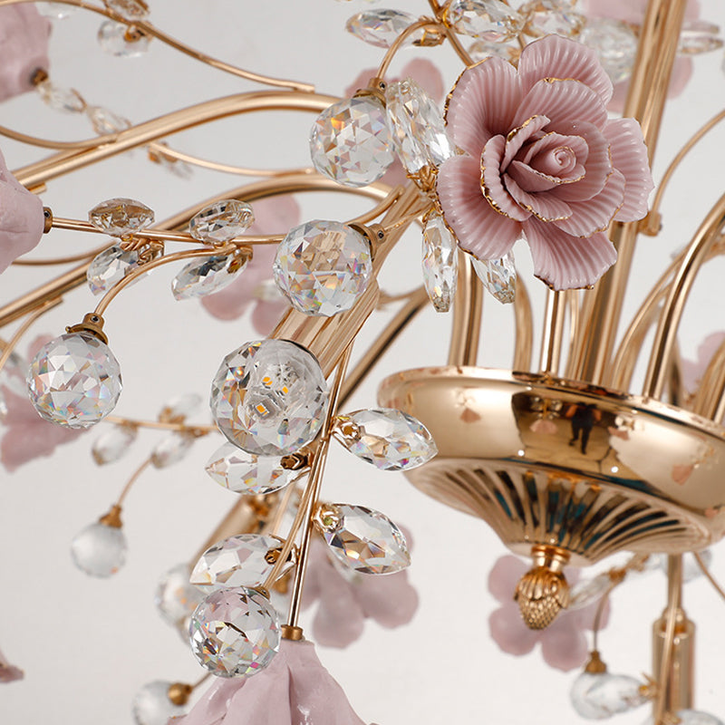 Luxe en cristal luxe rural céramique fleur salon suspendu en rose