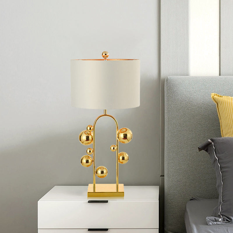 Ball Metal Night Table Lamp Post-Modern 1 Light White Fabric Nightstand Lighting for Living Room