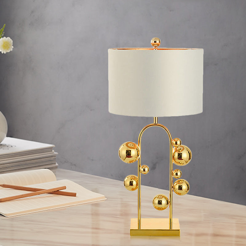 Ball Metal Night Table Lamp Post-Modern 1 Light White Fabric Nightstand Lighting for Living Room