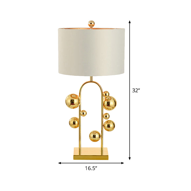 Ball Metal Night Table Lamp Post-Modern 1 Light White Fabric Nightstand Lighting for Living Room