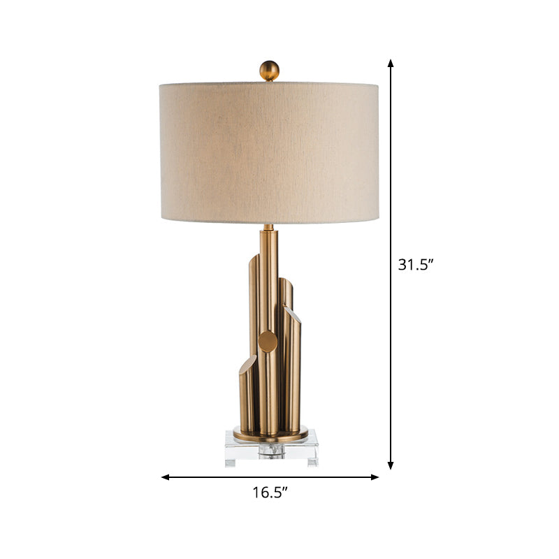 Metal Cylinder Night Light Post-Modern 1-Bulb White Fabric Nightstand Lighting for Living Room