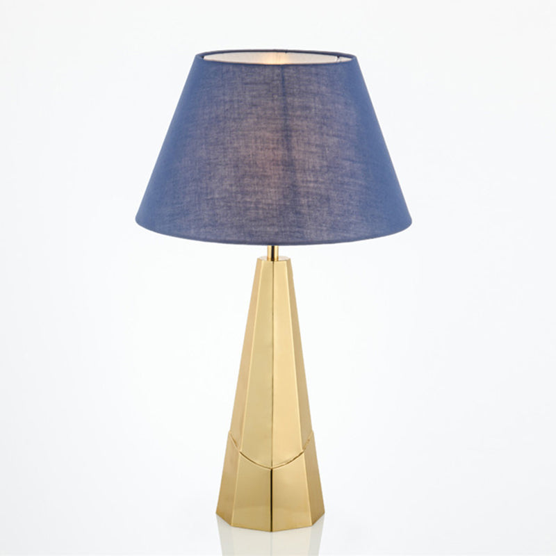 Empire Shade Fabric Nightstand Light Post-Modern 1-Bulb Blue Metal Table Lamp for Living Room