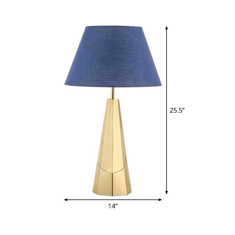 Empire Shade Fabric Nightstand Light Post-Modern 1-Bulb Blue Metal Table Lamp for Living Room