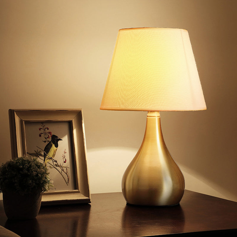 Fabric Tapered Night Table Lighting Luxurious 1-Head Brass Metal Nightstand Light for Living Room