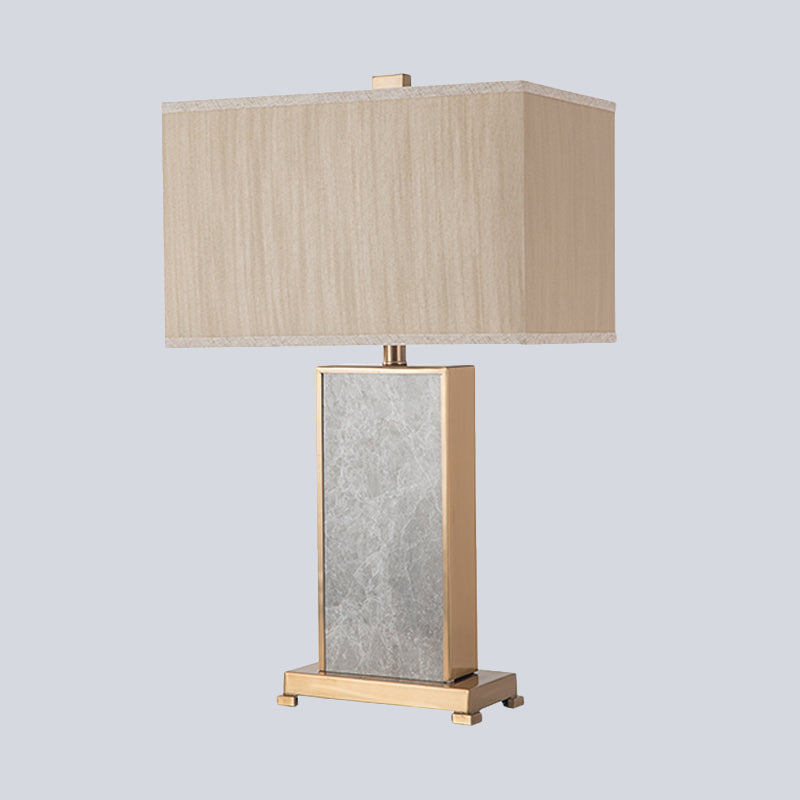 Rectangular Stone Table Lighting Post-Modern 1 Light Grey Fabric Nightstand Lamp for Living Room