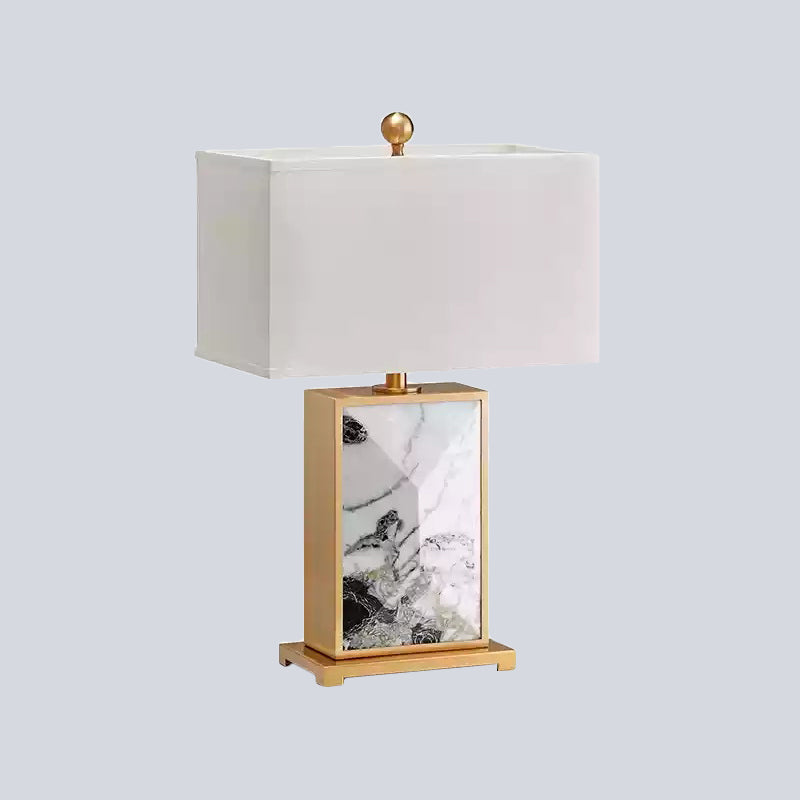 White Rectangular Nightstand Light Nordic 1 Bulb Marble Night Lamp with Fabric Shade