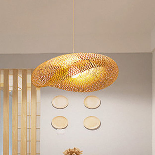 Modern Twist Hanging Light Kit Bamboo 1 Light Dining Room Pendant Lamp in Beige