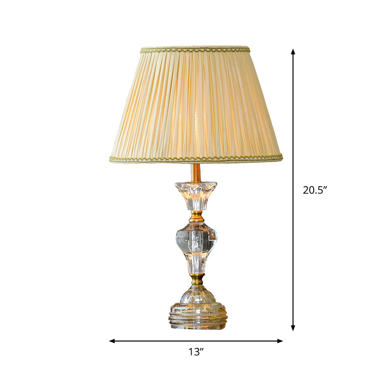 Clear Crystal Tapered Table Lighting Contemporary 1 Head Night Lamp in Beige for Living Room