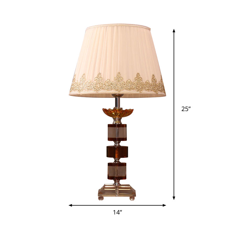 1-Head Bedroom Nightstand Lamp Modern Beige Night Lighting with Rectangle-Cut Crystal