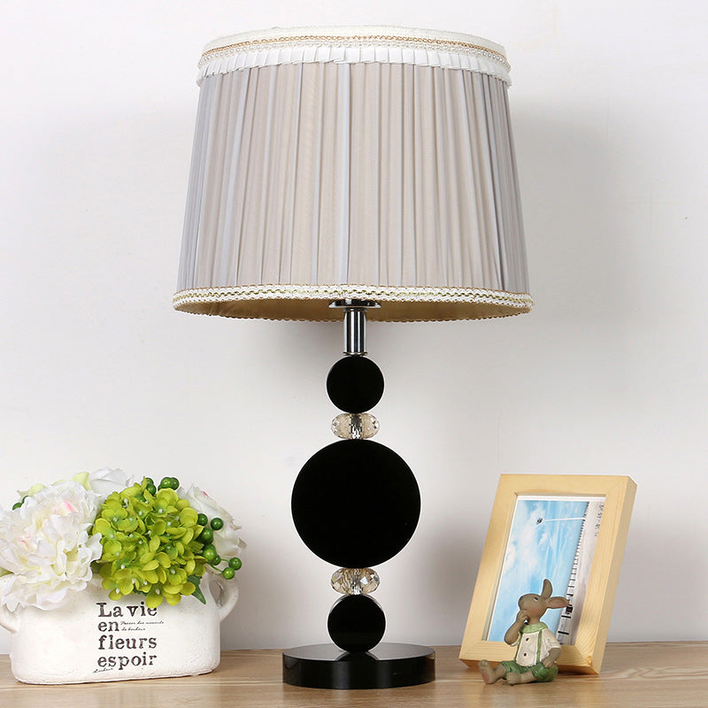 Pleated Lampshade Bedroom Table Light Beveled Crystal 1-Bulb Minimalism Night Lighting in Black