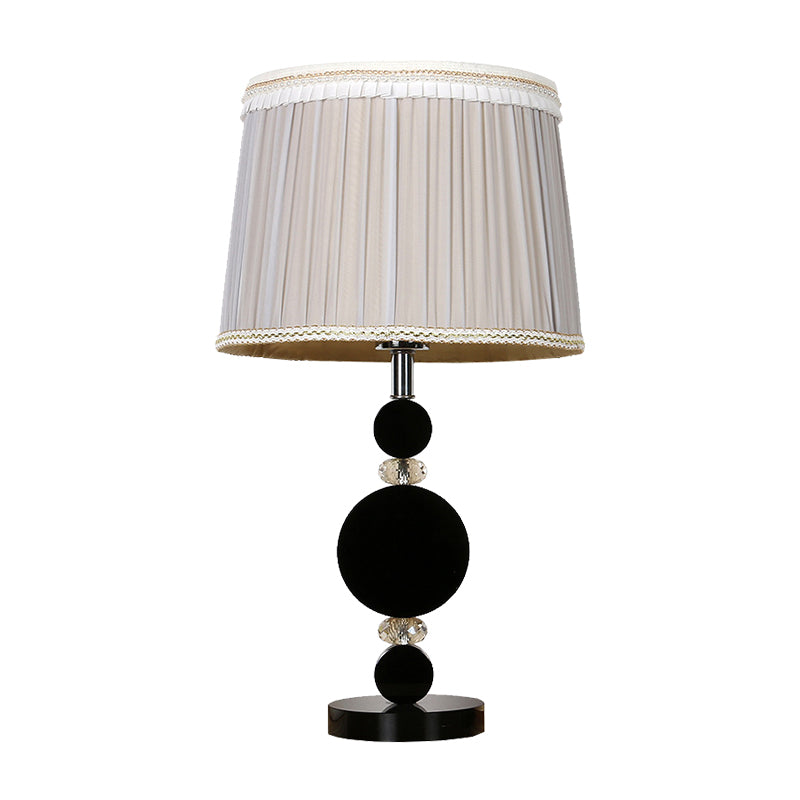 Pleated Lampshade Bedroom Table Light Beveled Crystal 1-Bulb Minimalism Night Lighting in Black