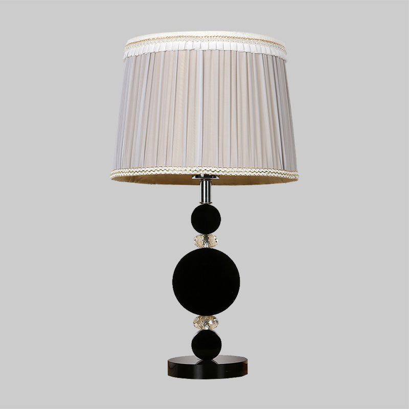 Pleated Lampshade Bedroom Table Light Beveled Crystal 1-Bulb Minimalism Night Lighting in Black