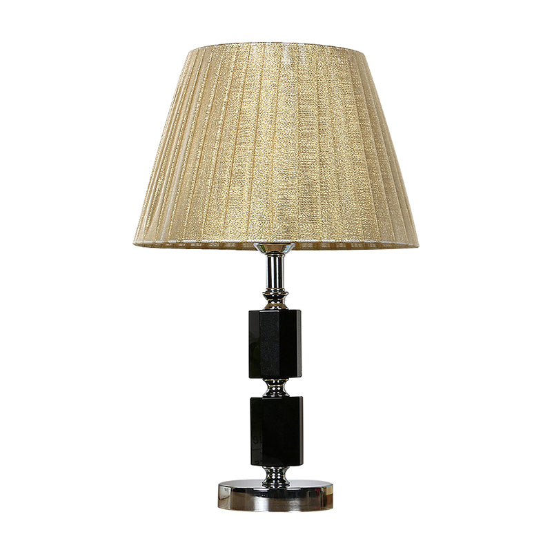 Crystal Pleated Shade Table Lamp Simplicity 1-Light Night Lighting in Beige for Bedroom