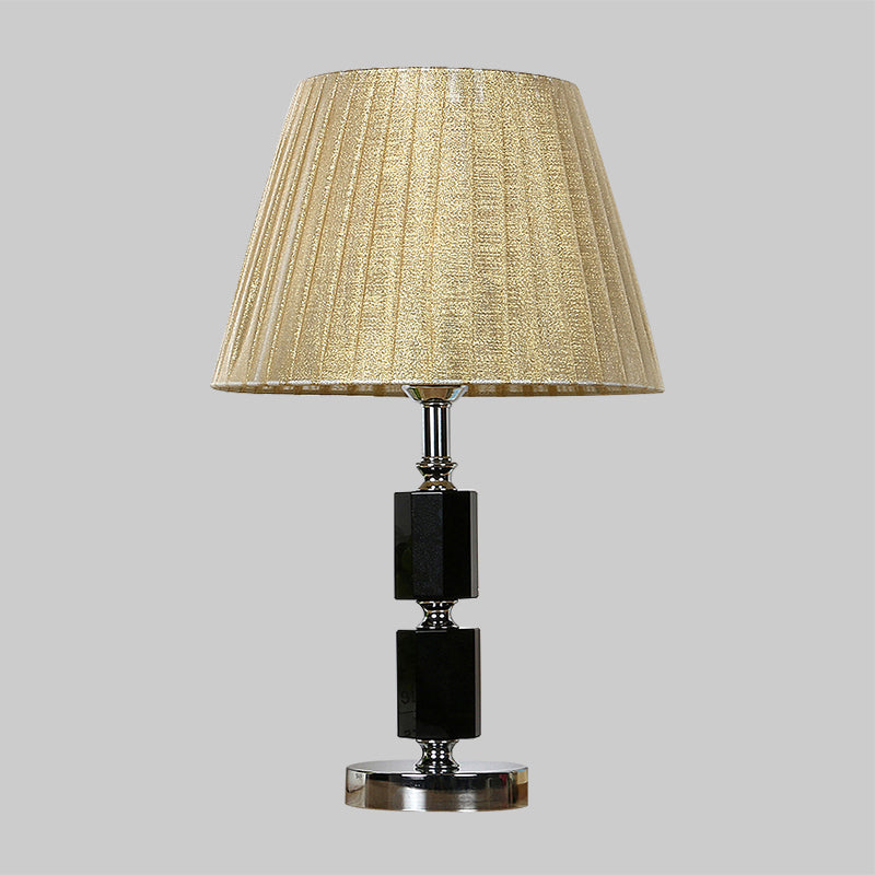 Crystal Pleated Shade Table Lamp Simplicity 1-Light Night Lighting in Beige for Bedroom