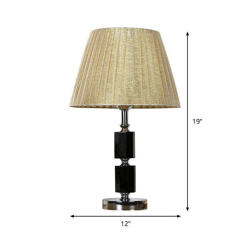 Crystal Pleated Shade Table Lamp Simplicity 1-Light Night Lighting in Beige for Bedroom