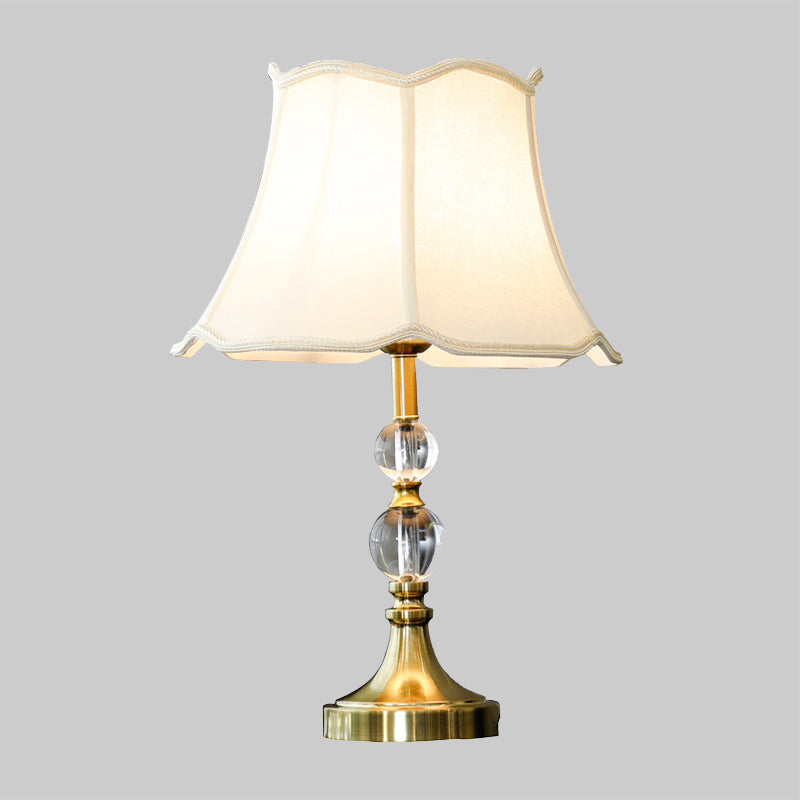 1-Light Living Room Night Lamp Modernism White Crystal Nightstand Light with Bell Fabric Shade