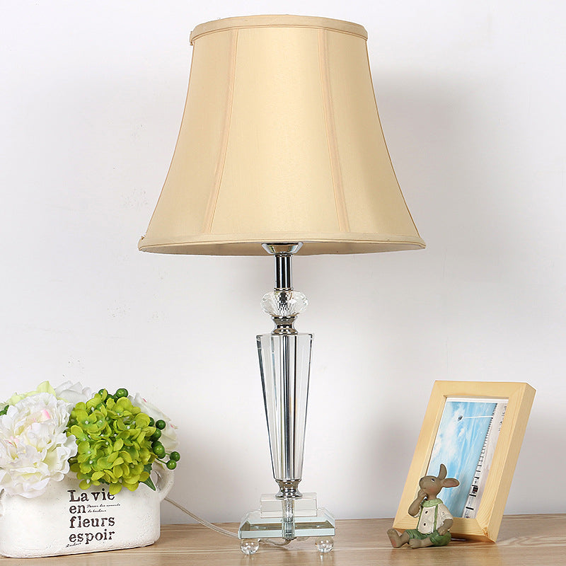 Clear Crystal Bell Nightstand Light Contemporary 1-Light Beige Night Table Lighting for Bedroom