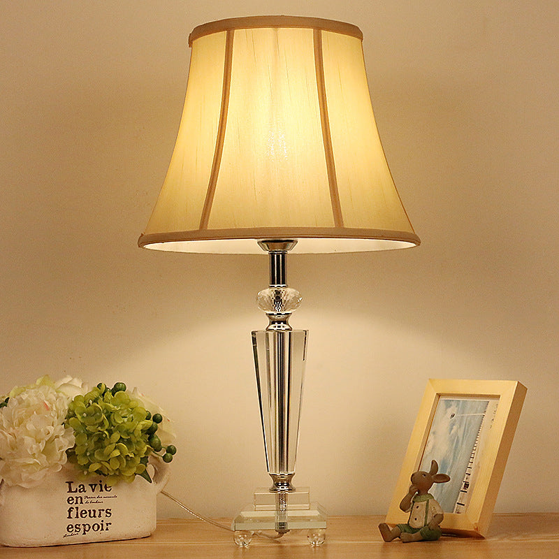 Clear Crystal Bell Nightstand Light Contemporary 1-Light Beige Night Table Lighting for Bedroom