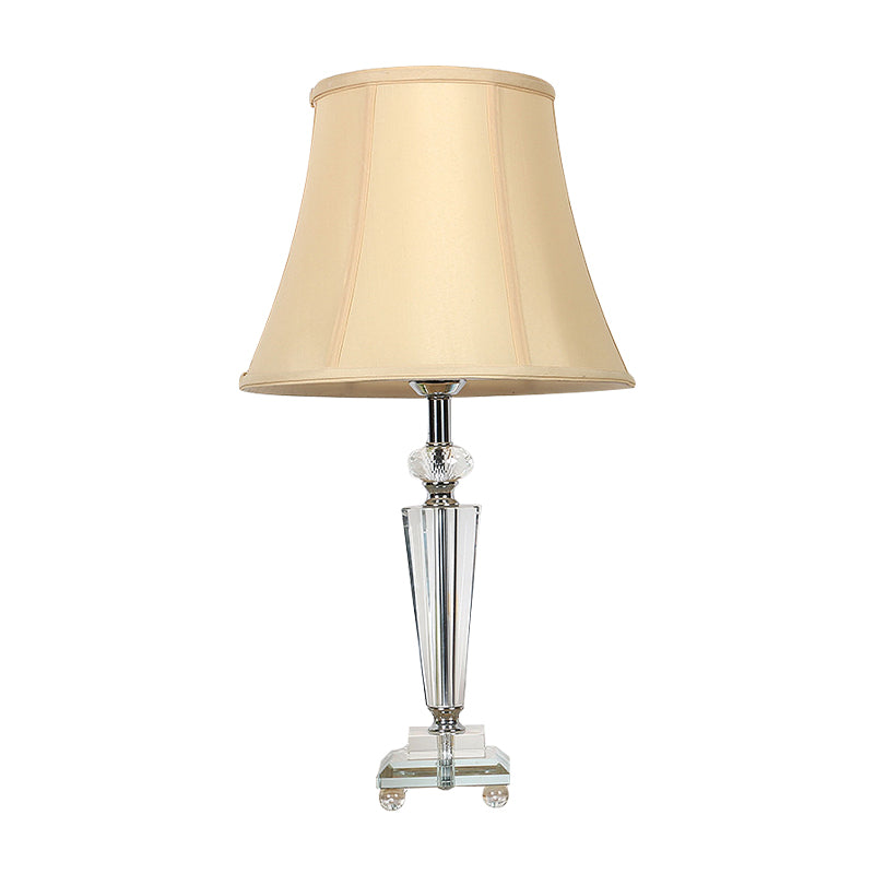 Clear Crystal Bell Nightstand Light Contemporary 1-Light Beige Night Table Lighting for Bedroom