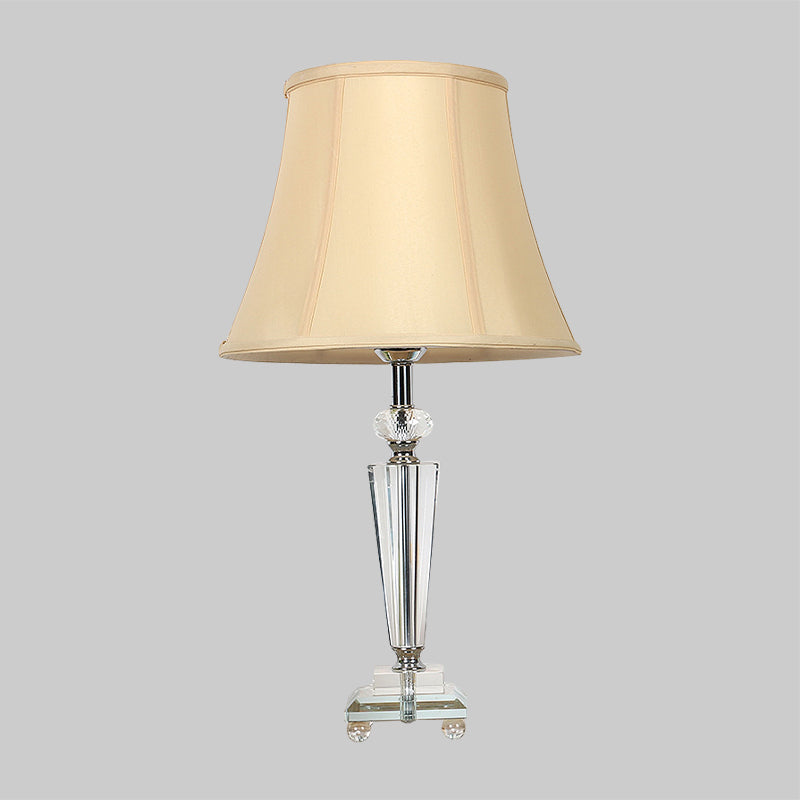 Clear Crystal Bell Nightstand Light Contemporary 1-Light Beige Night Table Lighting for Bedroom