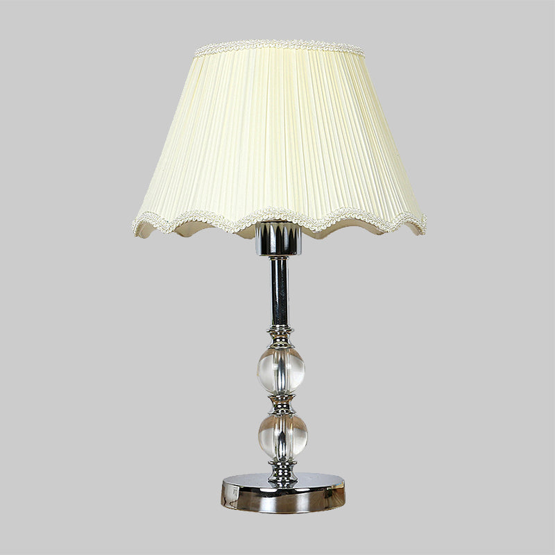 Beige Scalloped Nightstand Lamp Contemporary 1 Light Clear Crystal Ball Night Table Lighting